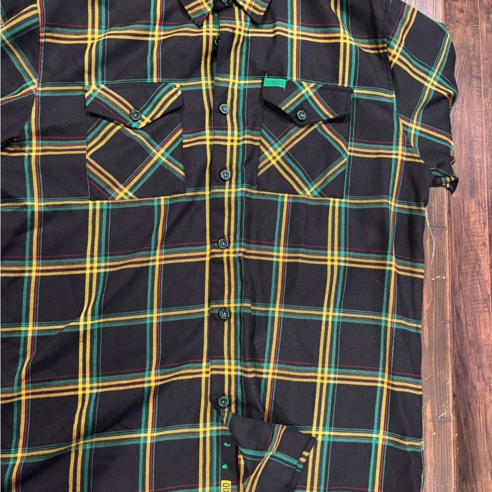 LRG Men's Black and Yellow Plaid Button Down Shirt